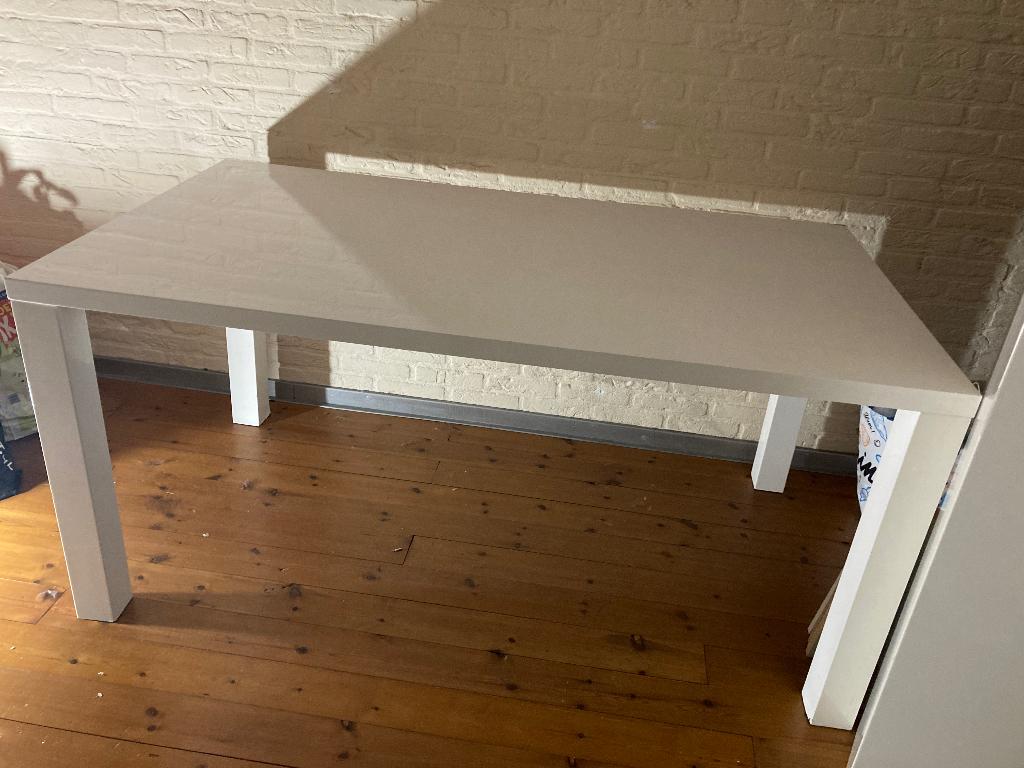 Eettafel 6-persoons, Hoogglans beige/wit, Ophalen, Modern Hoogglans, 50 tot 100 cm, Zo goed als nieuw