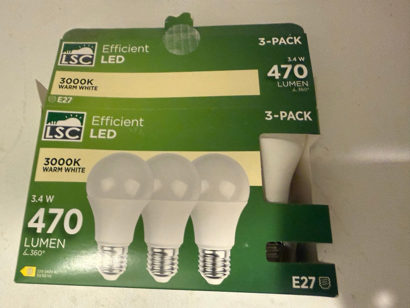 LSC Efficient LED E27 Lampen 3-pack, 3000K Warm Wit, Wit, Overige merken, Kunststof, Nieuw