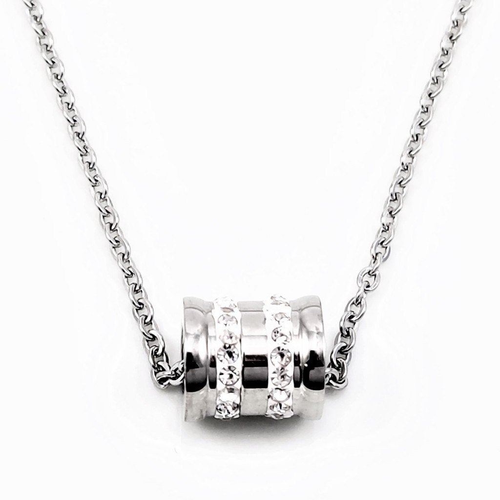 Stalen Ketting + Cilinder Hanger met Strass Steentjes, Sieraden, Tassen en Uiterlijk, F, Verzenden, Nieuw, F