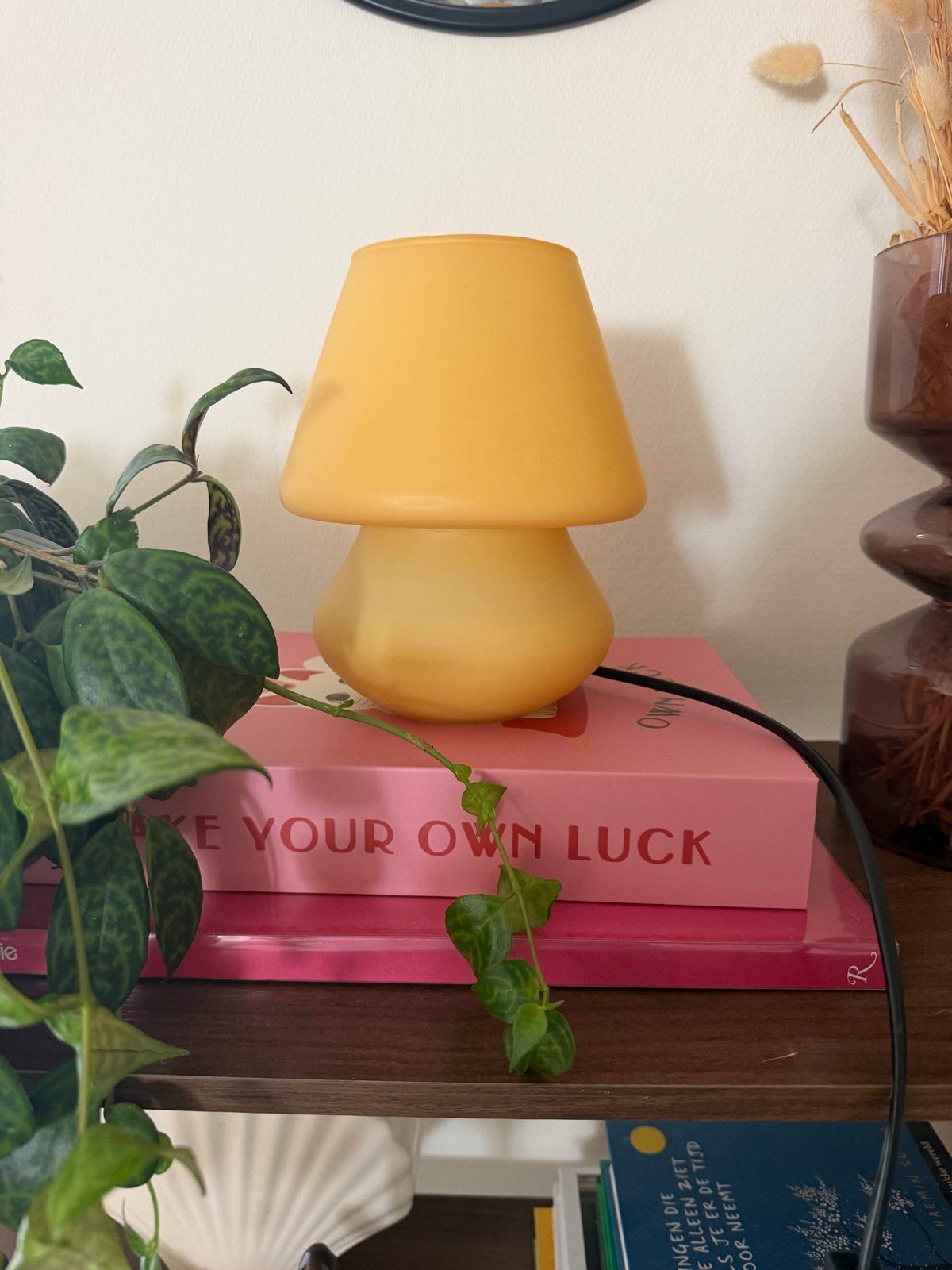 Gele vintage habitat paddenstoellamp - sfeerlamp, Huis en Inrichting, Ophalen, Gebruikt, Paddenstoellamp, E14 (klein)