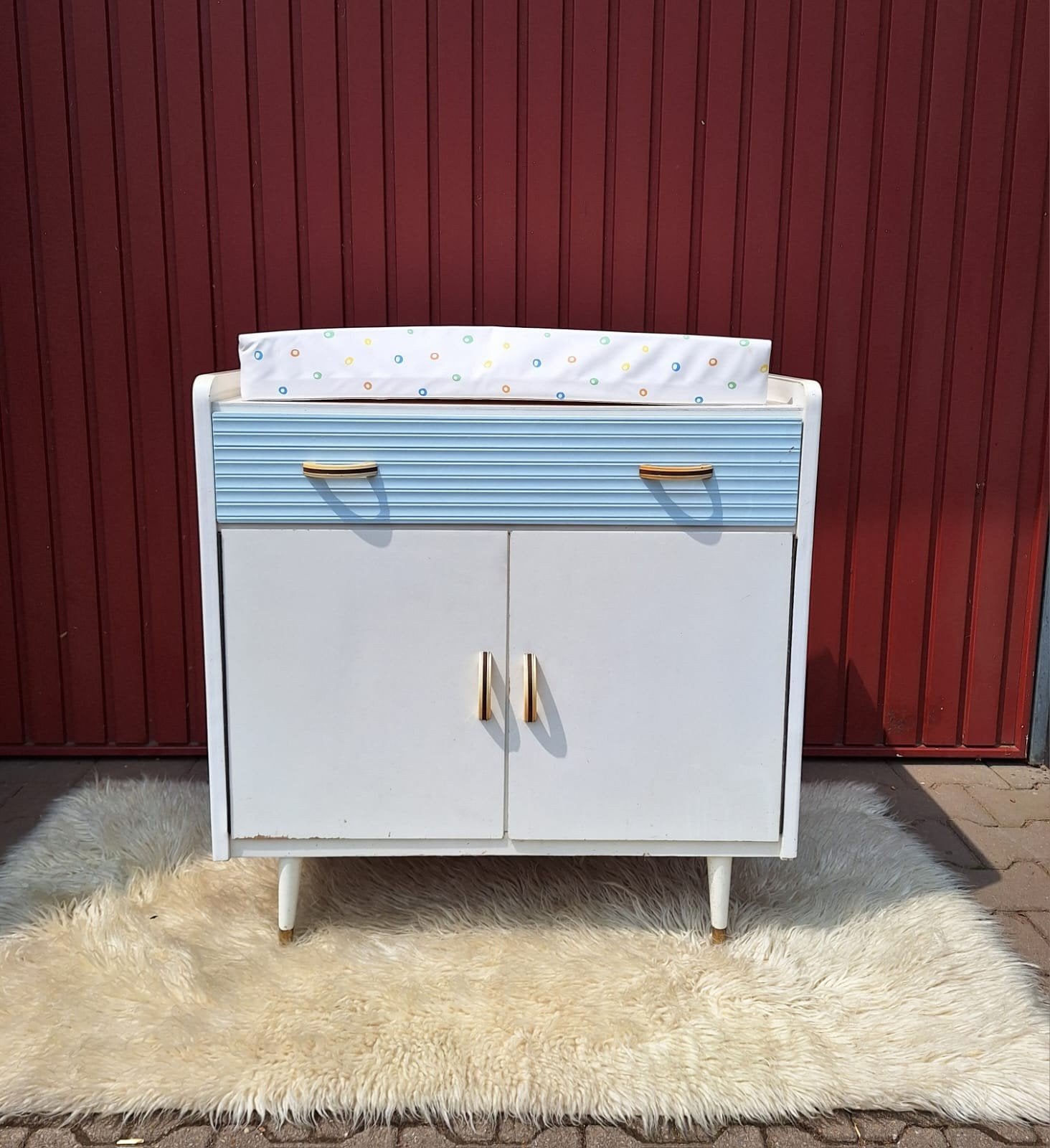 vintage retro commode/kastje blauw/wit jaren 60, Ophalen, Gebruikt, 50 tot 70 cm, 75 tot 100 cm