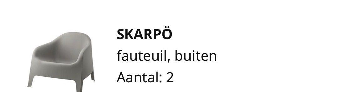 IKEA SKARPÖ fauteuil, buiten (2 stuks), Ophalen, Kunststof, Gebruikt, 75 tot 100 cm