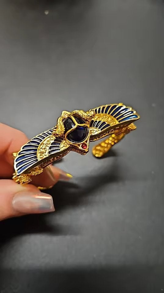 Egyptische Blauw Gouden Scarabee Armband, Sieraden, Tassen en Uiterlijk, Verzenden, Nieuw, Goud, Overige materialen