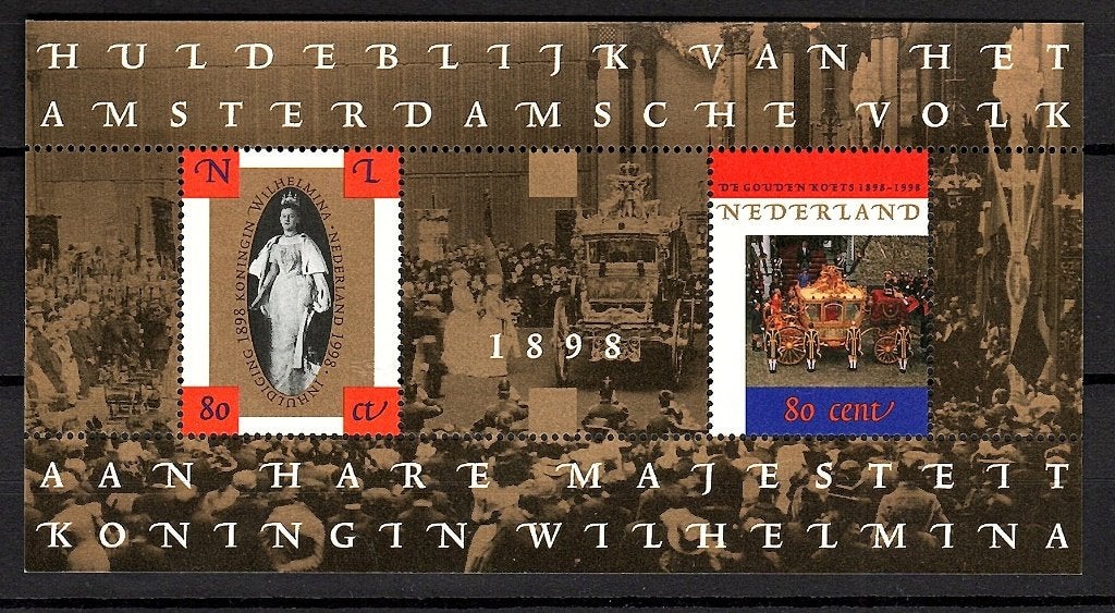 Nvph 1778 postfris blok 100 jaar inhuldiging 1998, Postzegels en Munten, Ophalen of Verzenden, Na 1940, Postfris