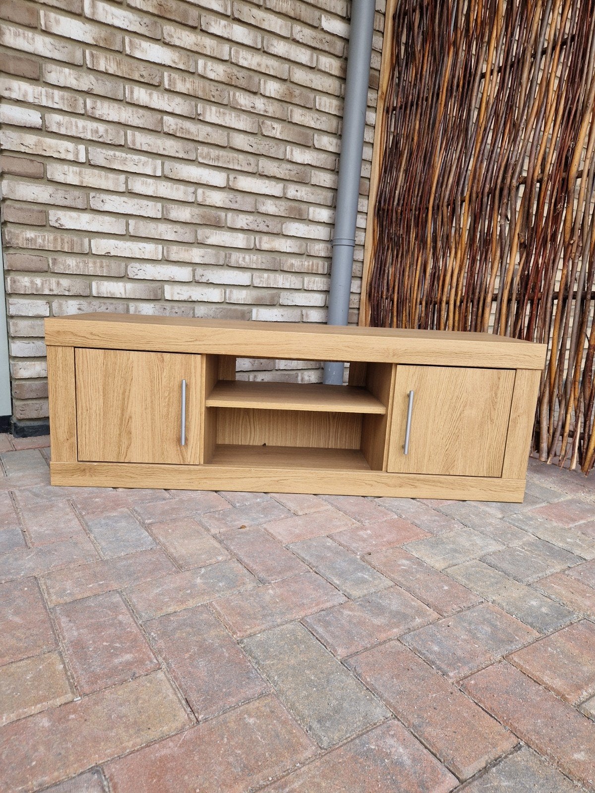 Teakhout TV Meubel Zo goed als nieuw, Ophalen, 100 tot 150 cm, Teakhout, Zo goed als nieuw