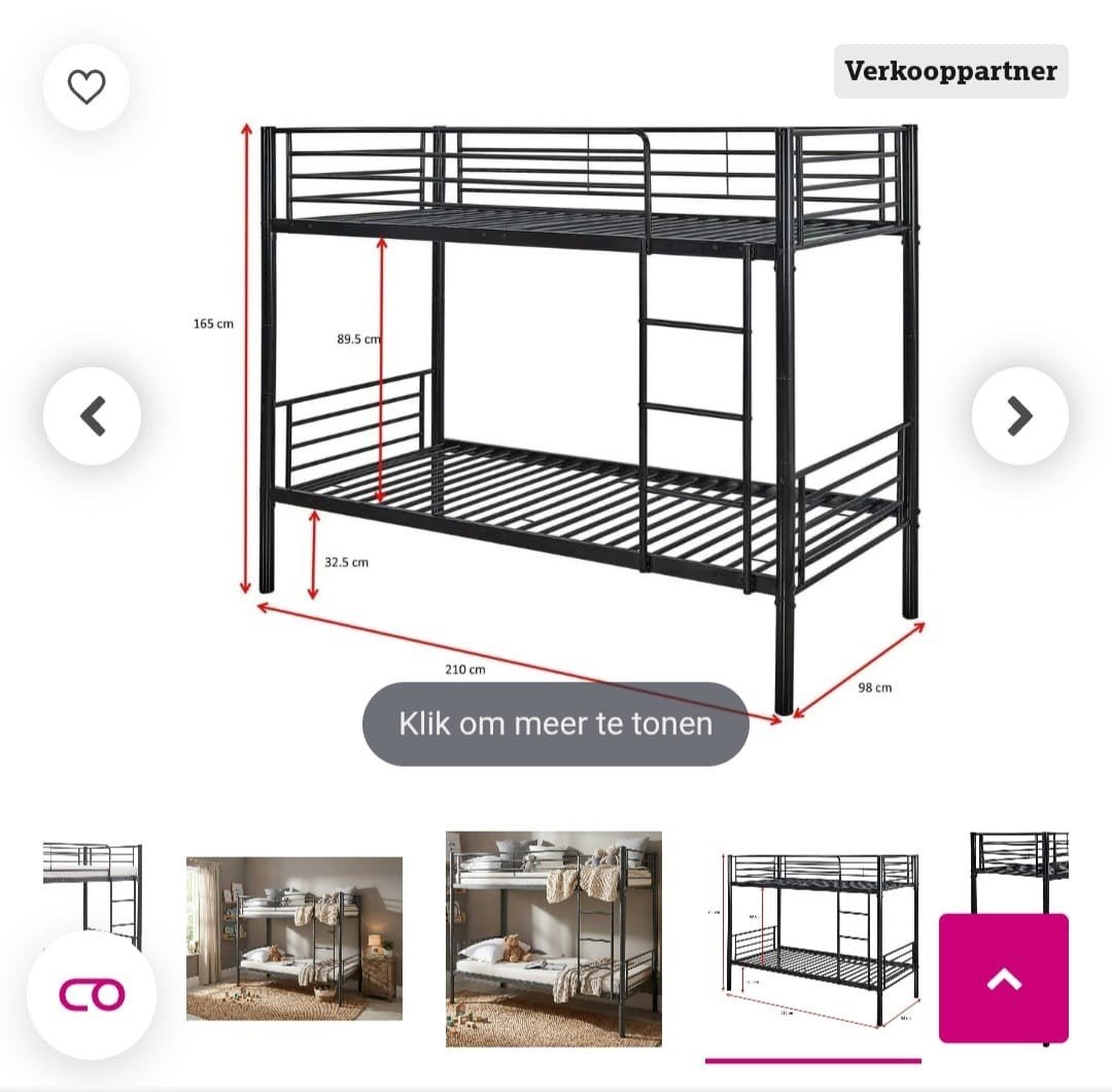 Nieuw stapelbed met lattenbodem en matras, Eenpersoons, 210 cm, 160 tot 180 cm, Nieuw