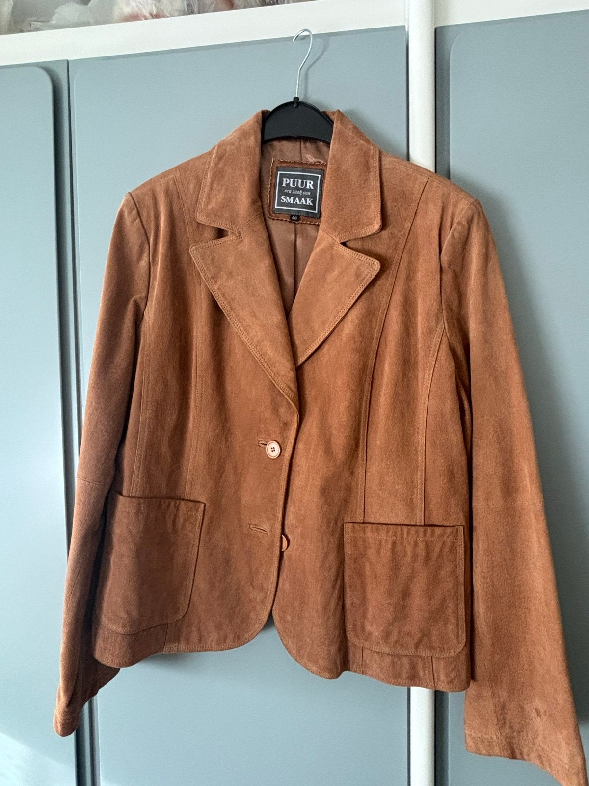 Suede jas gevoerd zgan maat 46, Ophalen of Verzenden, Zo goed als nieuw, Maat 46/48 (XL) of groter, Bruin