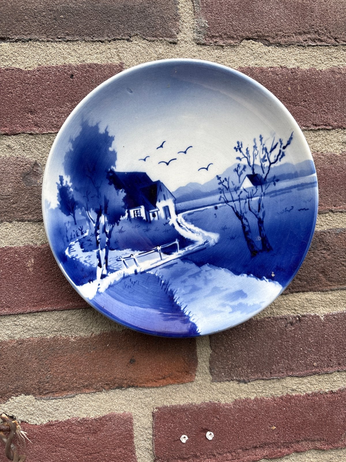 Antiek Delfts Blauw Wandbord - Hollands Landschap, Ophalen