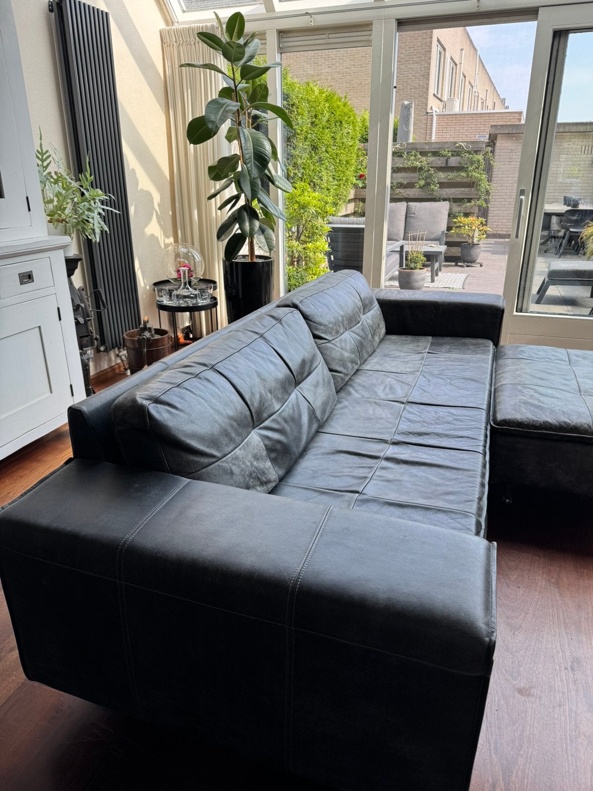 Lederen 3,5 zits design bank flynn Xooon en poef flynn Xooon, Ophalen, 250 tot 300 cm, Design, Driepersoons