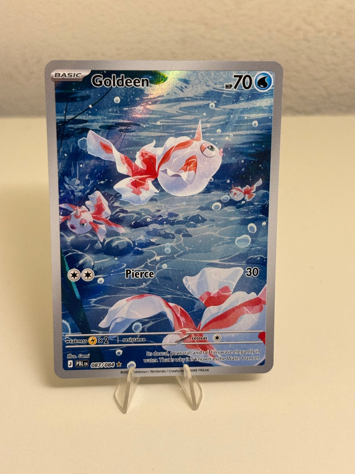 Pokémon Kaart Goldeen 087/084 Foil, Ophalen of Verzenden, Zo goed als nieuw, Losse kaart, Foil