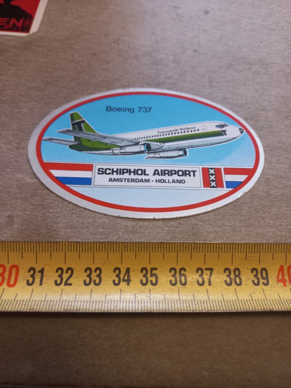 Vintage Schiphol Airport Boeing 737 Transavia sticker, Verzamelen, Ophalen of Verzenden, Gebruikt, Overige typen