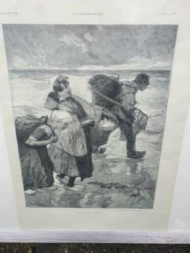 Gravure terugkomst van vissers Katwijk Hans von Bartels 1903, Antiek en Kunst, Kunst | Etsen en Gravures, Ophalen