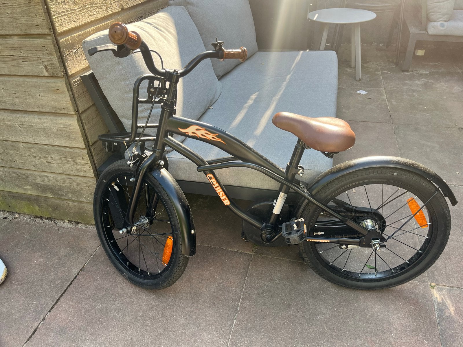 Stoere zwarte kinderfiets - Cruiser model, Fietsen en Brommers, Ophalen, Gebruikt, Terugtraprem, 16 tot 20 inch