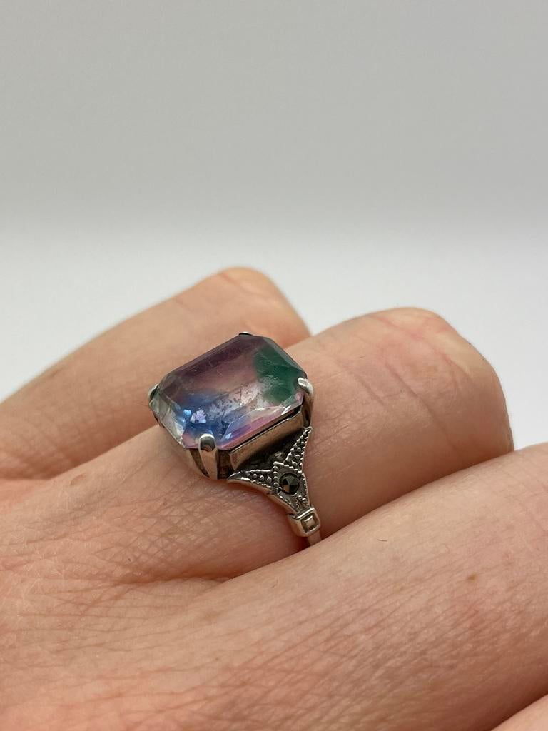 C803 Prachtige zilveren ring mystic topaas maat 17, Ophalen of Verzenden, Zilver, Ring, Met edelsteen