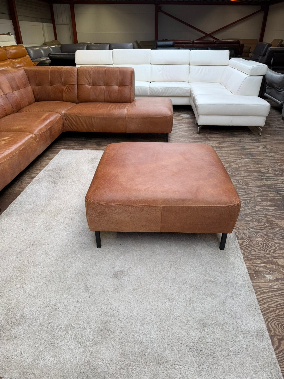 Cognac kleur leren voetbank poef banker Z.G.A.N., 2871SK, Verzenden, Mariansoliak8@gmail.com, Leer