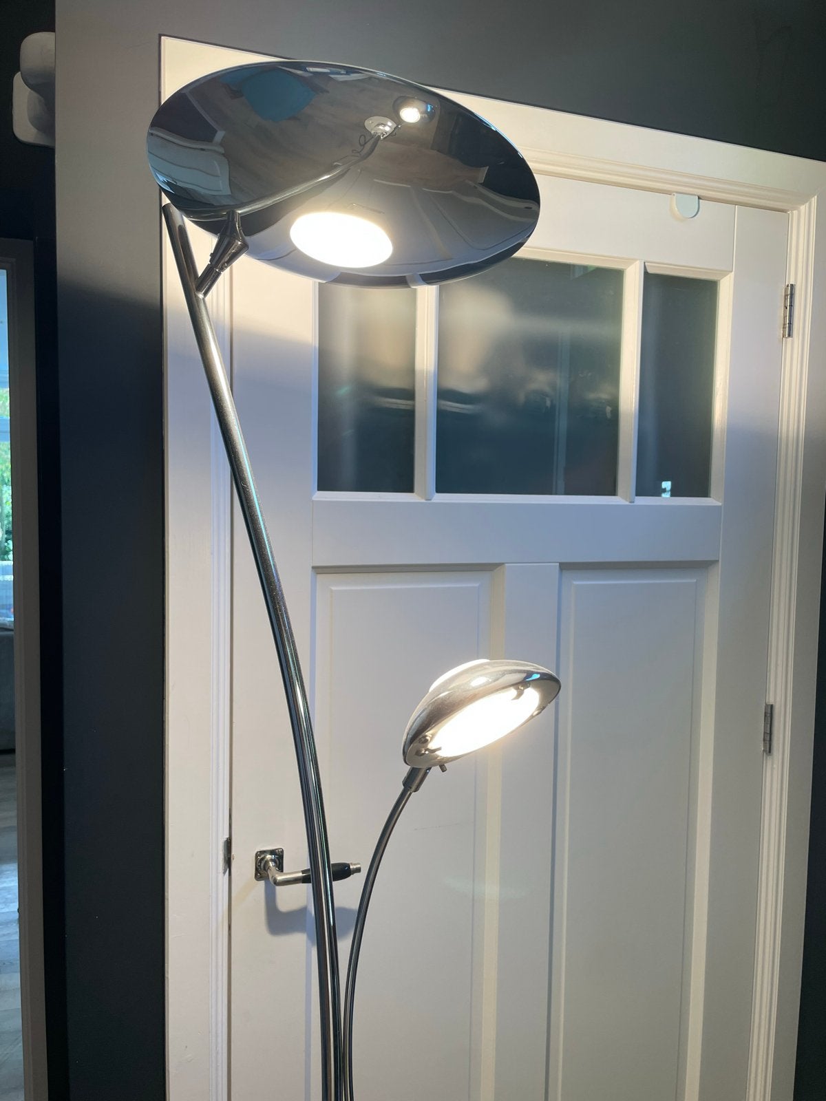 Moderne Verchroomde Vloerlamp met Leeslamp, Ophalen, Gebruikt, Metaal, 150 tot 200 cm