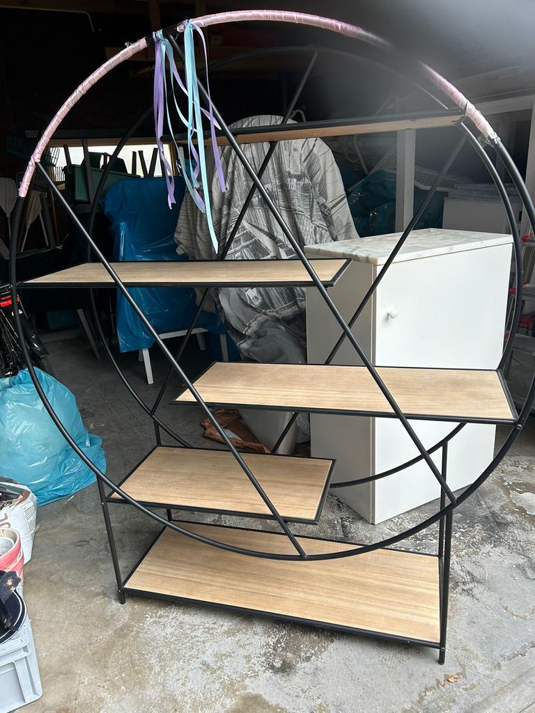 Decoratie Rek Rond met Houten Planken - Industrieel Design, Ophalen of Verzenden, Gebruikt