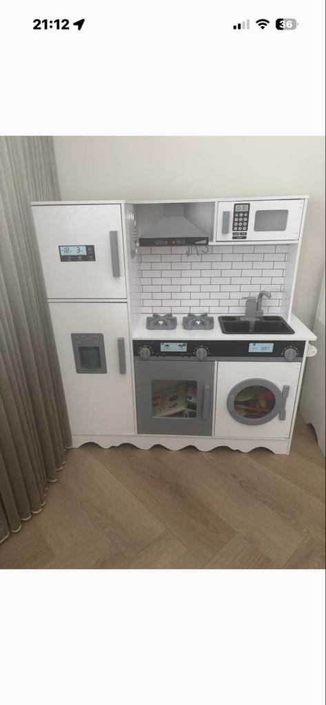 Grote witte houten speelkeuken met koelkast en wasmachine, Ophalen of Verzenden, Gebruikt, Hout, Speelkeuken