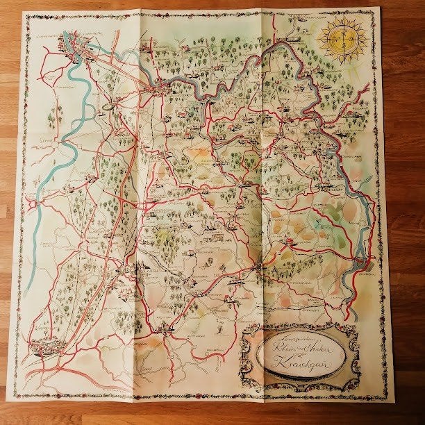 Vintage Kaart Baden-Württemberg Kraichgau Rijn Neckar, Ophalen of Verzenden, Gebruikt