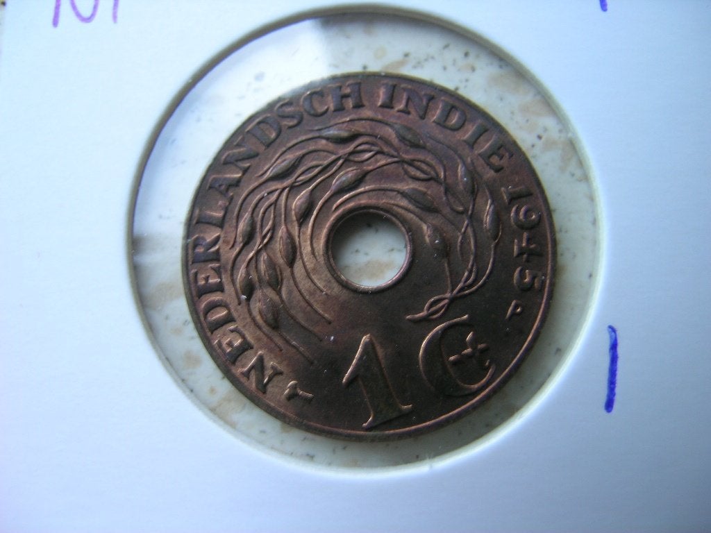 Cent 1945 P Nederlands Indie (nr 1), Postzegels en Munten, Munten | Nederland, Ophalen of Verzenden, Koningin Wilhelmina, 1 cent