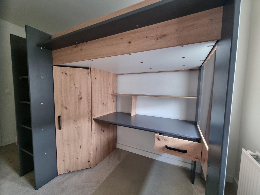 Hoogslaper met kast en bureau 200x90, Ophalen, Eenpersoons, 160 tot 180 cm, Zo goed als nieuw