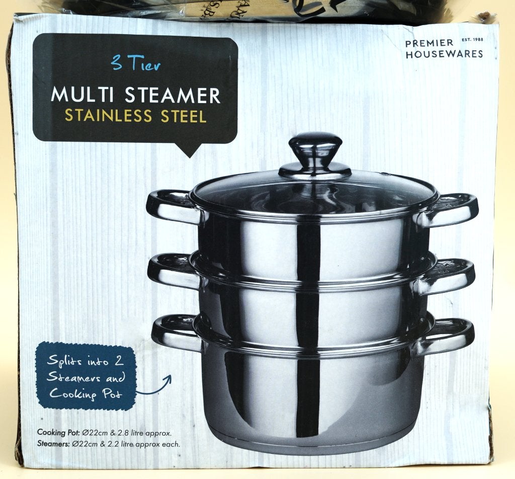 Premier Housewares 3-laags Stoompan RVS 22cm - Nieuw in doos, ., Nieuw, Ophalen of Verzenden, Rvs
