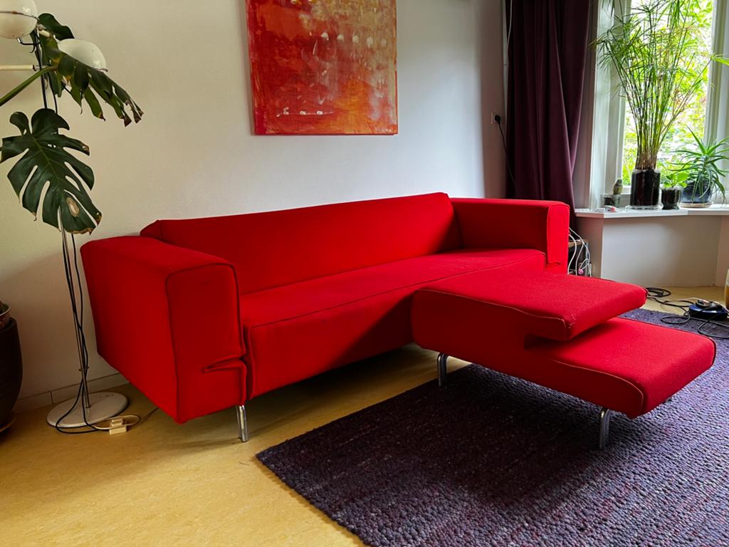 Design On Stock Hopper bank met hocker., Ophalen, Gebruikt, 100 tot 125 cm, Rechte bank