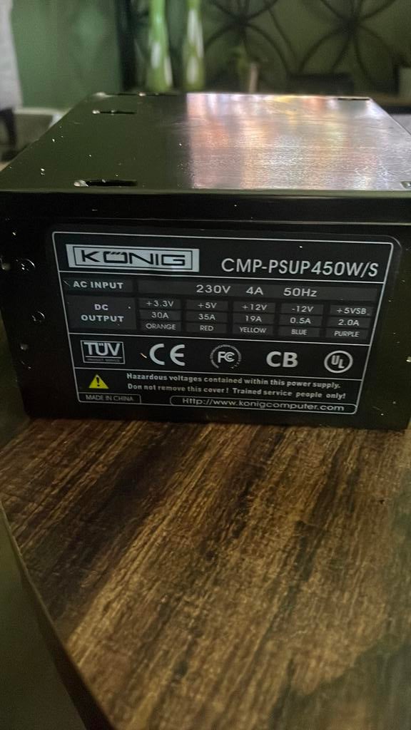 Konig computervoeding 450 w, Computers en Software, Interne voedingen, Ophalen of Verzenden, Zo goed als nieuw