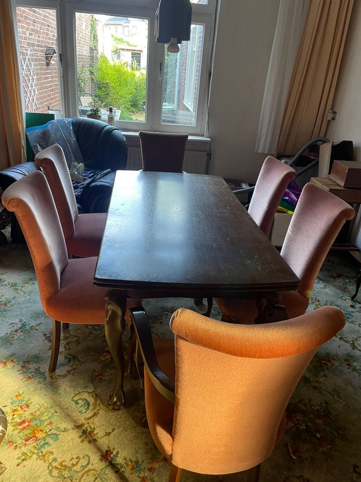 Antieke uitschuifbare eettafel met 6 stoelen, Ophalen
