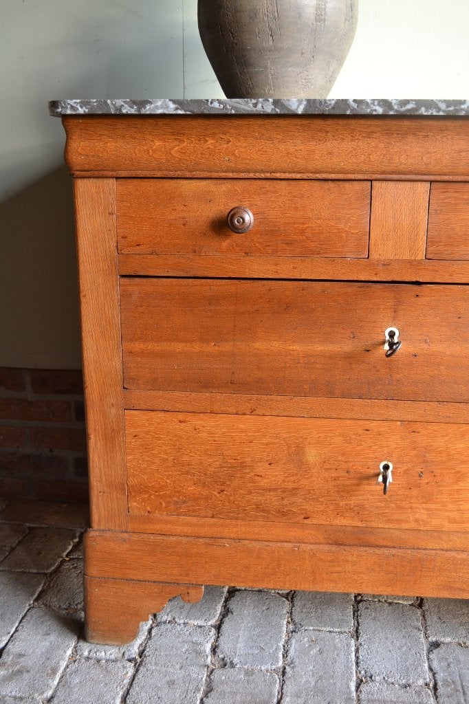 Prachtige antieke eiken ladekast, dressoir met marmer, Verzenden