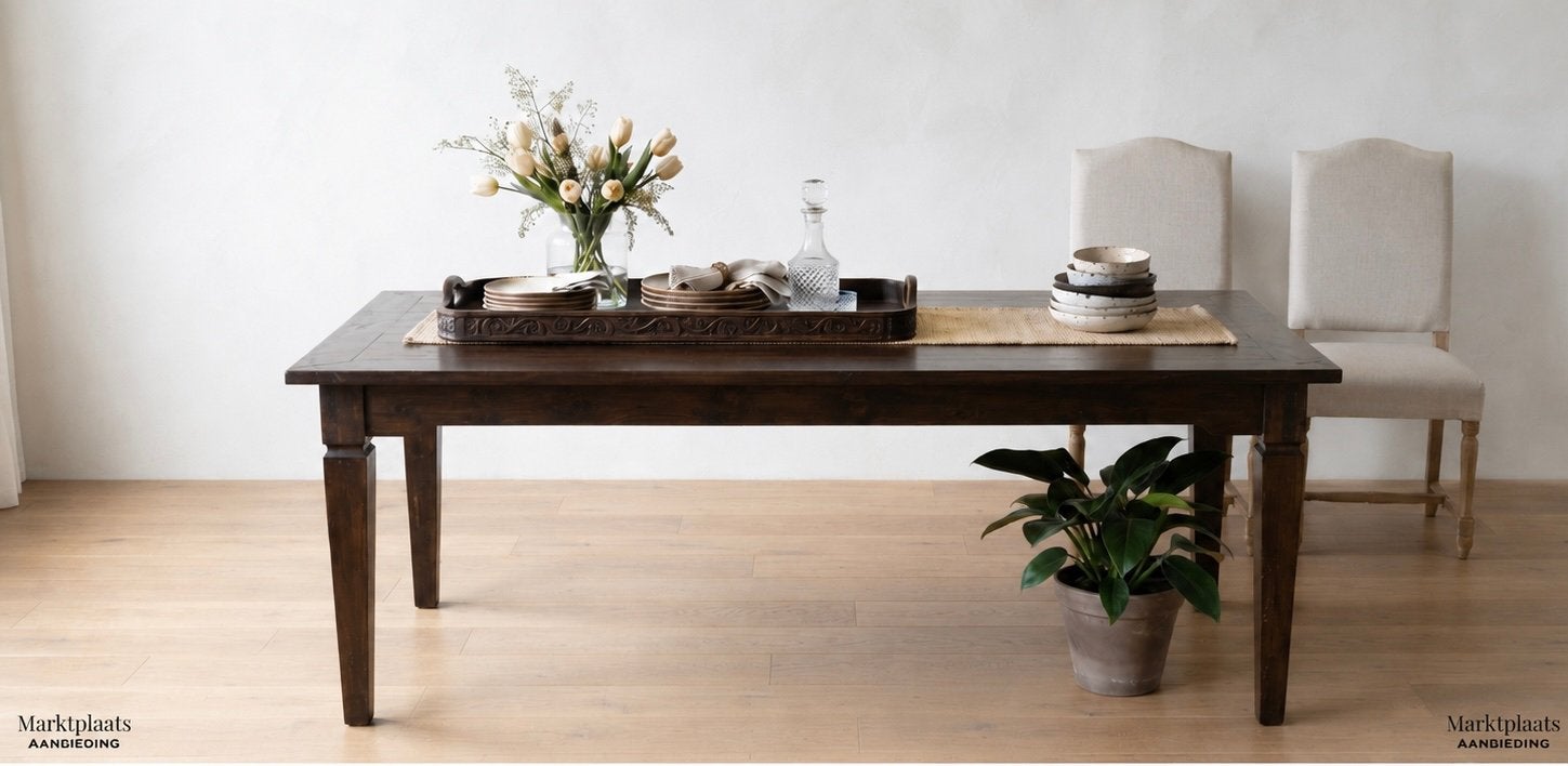 Robuuste Koloniale Eettafel 190x90 cm - Donker Hout, Huis en Inrichting, Tafels | Eettafels, Gebruikt, Koloniaal, Vijf personen of meer