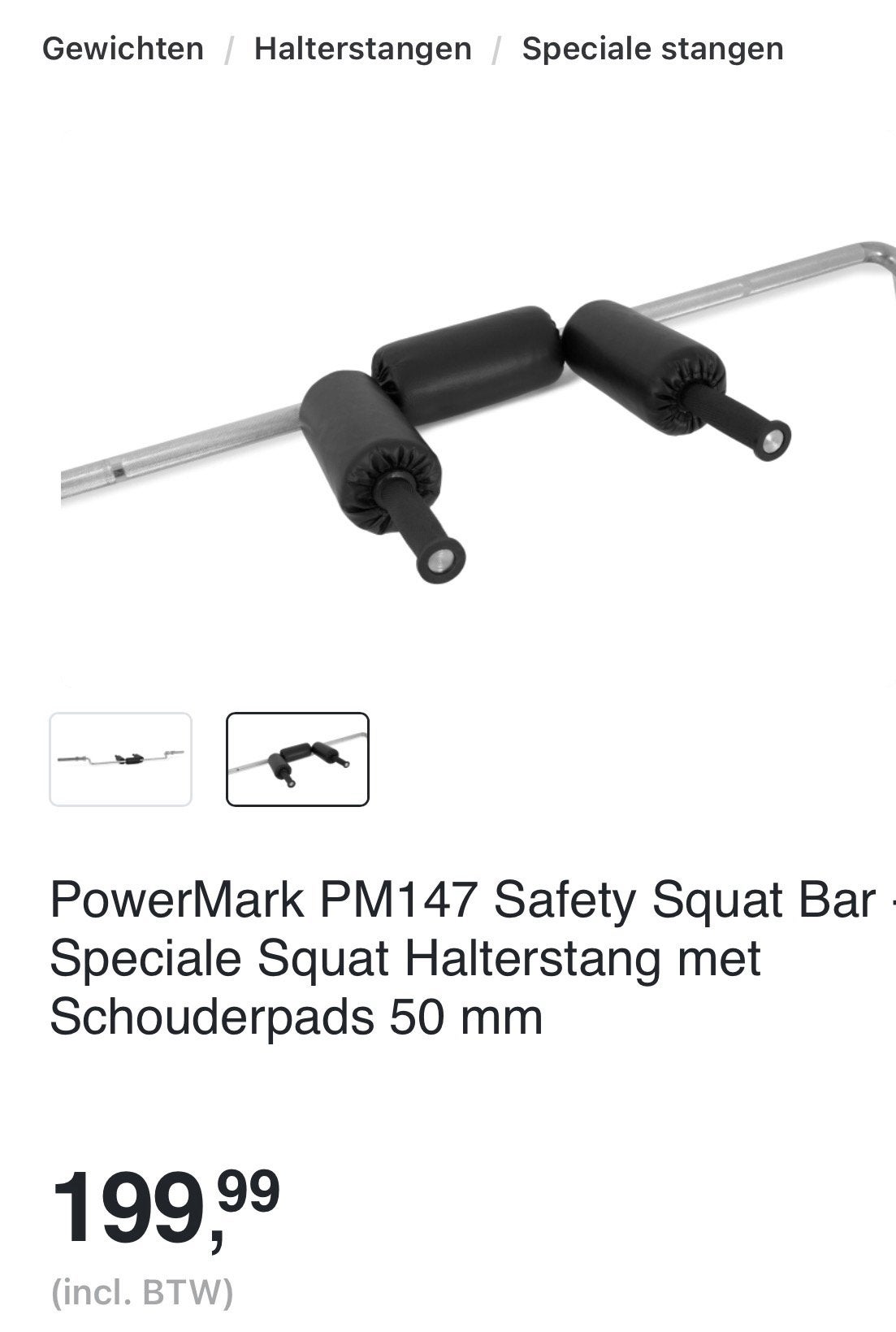 Safety squat bar- Powermark, Eén persoon, Cadeaubon
