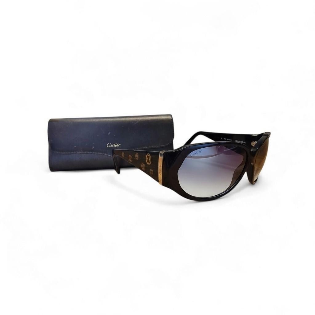 Authentieke Cartier zonnebril – Vintage cat-eye stijl, Ophalen of Verzenden, Zo goed als nieuw, Bruin, Overige merken