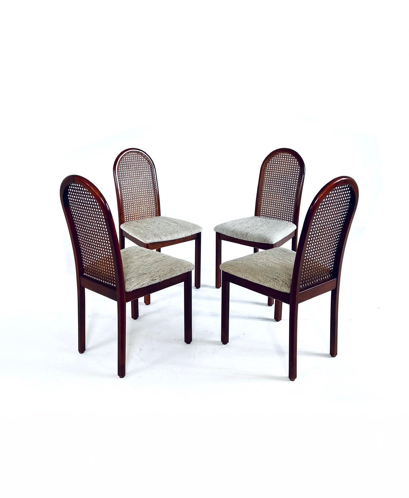 Set van 4 vintage webbing eetkamerstoelen, jaren ‘70, Nvr, Ophalen of Verzenden, Zo goed als nieuw, Vier