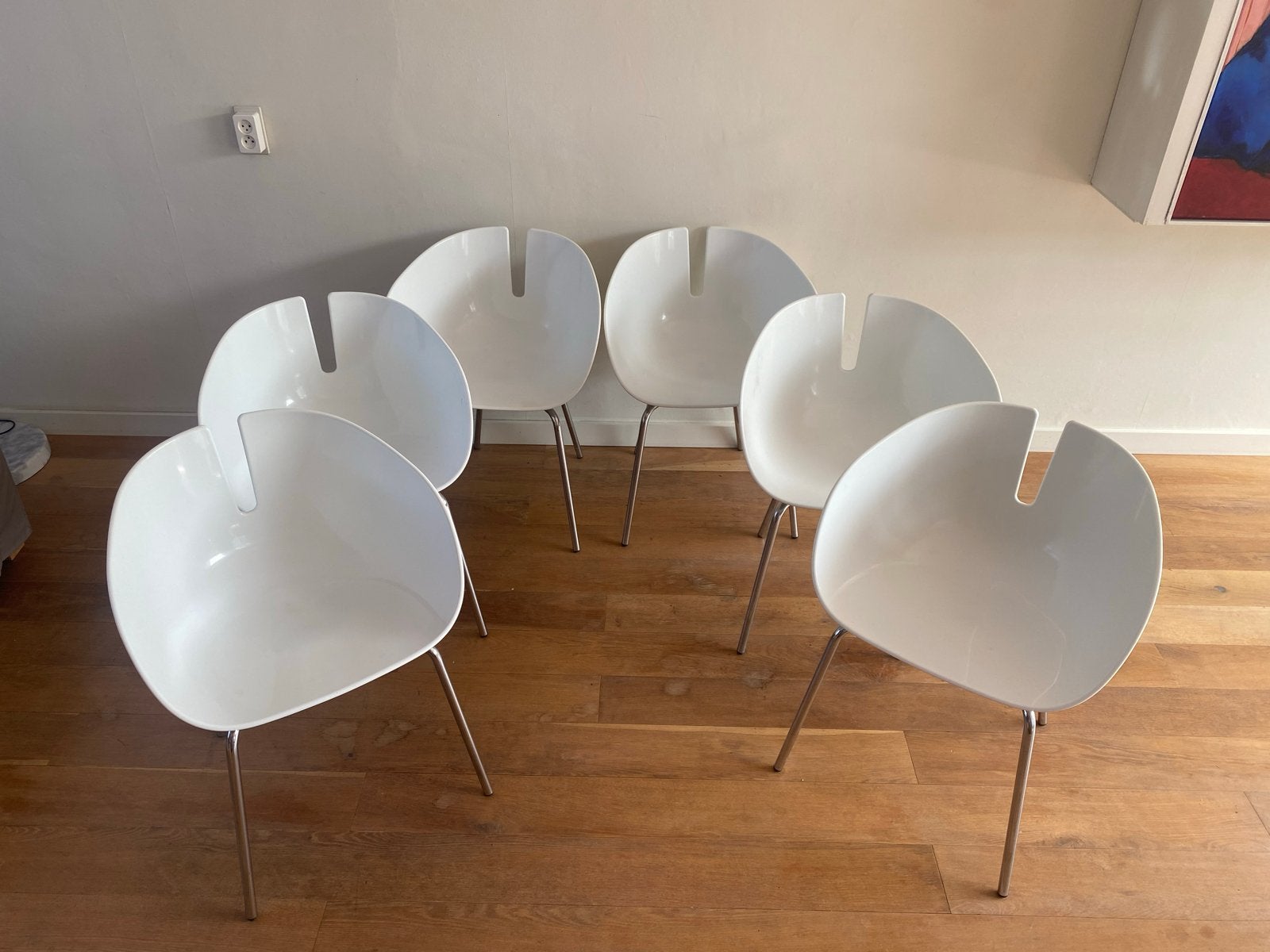 6 Moroso Fjord eetkamerstoelen, ontwerp P. Urquiola, Ophalen, Kunststof, Gebruikt, Wit