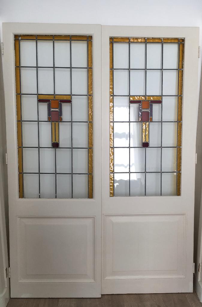 Glas in lood binnendeuren set van 2 stuks, Ophalen, Gebruikt, Minder dan 80 cm, Binnendeur