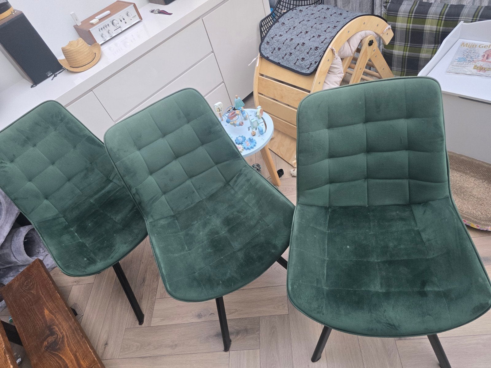 5 groene eetkamerstoelen, Ophalen, Gebruikt, Overige kleuren, Stof