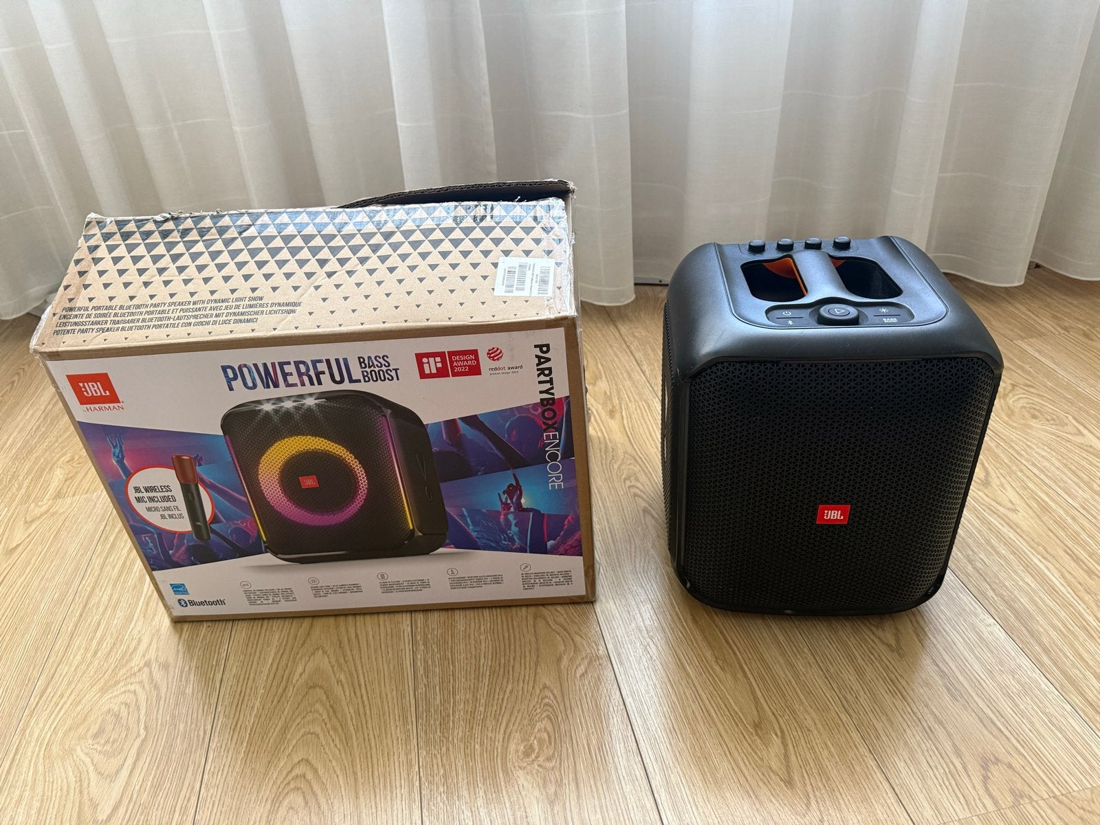 JBL PartyBox Encore Essential + Microfoon, Ophalen, JBL, Party speaker, Zo goed als nieuw