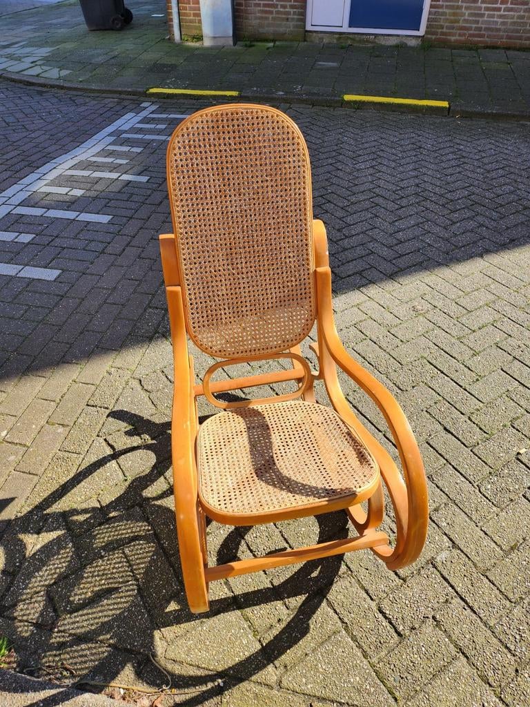 Vintage Schommelstoel met Rotan Zitting en Rugleuning, Ophalen of Verzenden