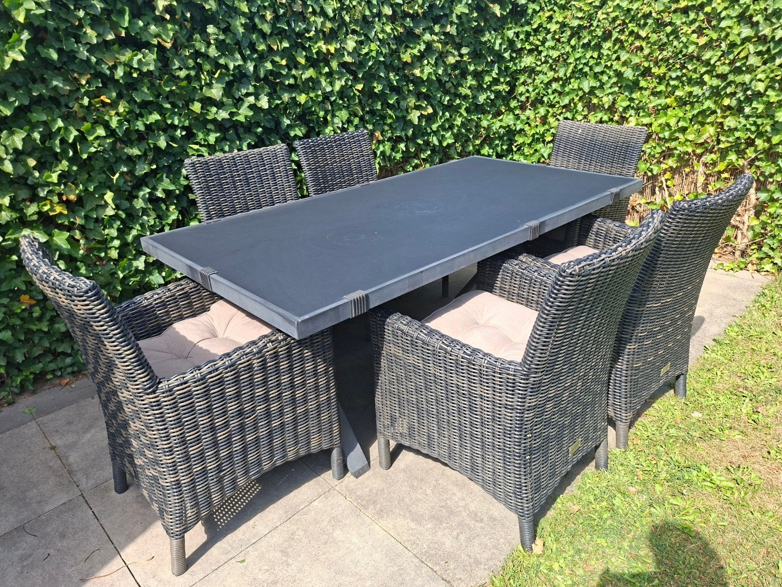 Hartman Tuinset met 6 stoelen en tafel, Tuin en Terras, Ophalen, Gebruikt, 6 zitplaatsen, Wicker