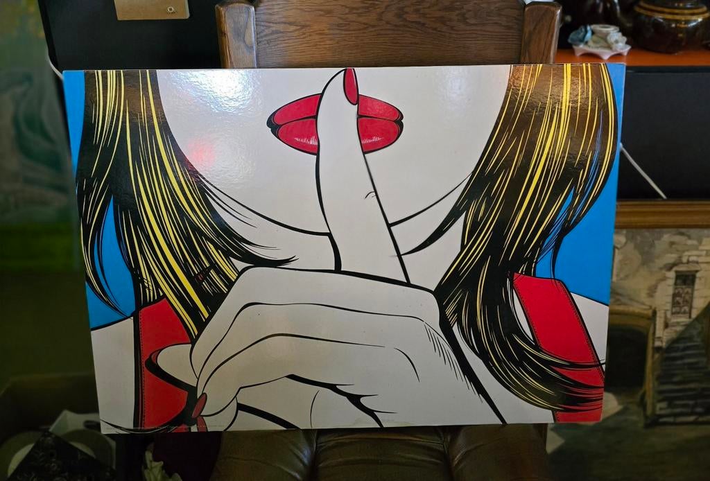 Ikea Vintage Pop Art Schilderij - Vrouw met vinger op lippen, Ophalen of Verzenden