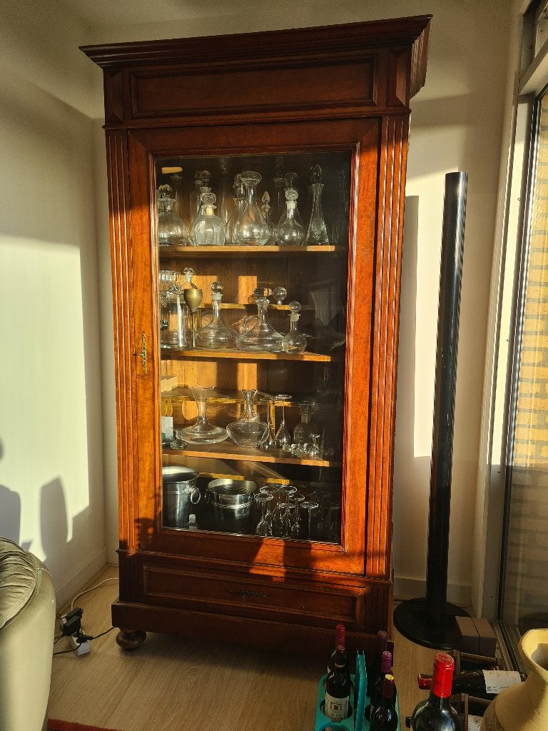 Antieke Biedermeier vitrinekast / glaskast met lade