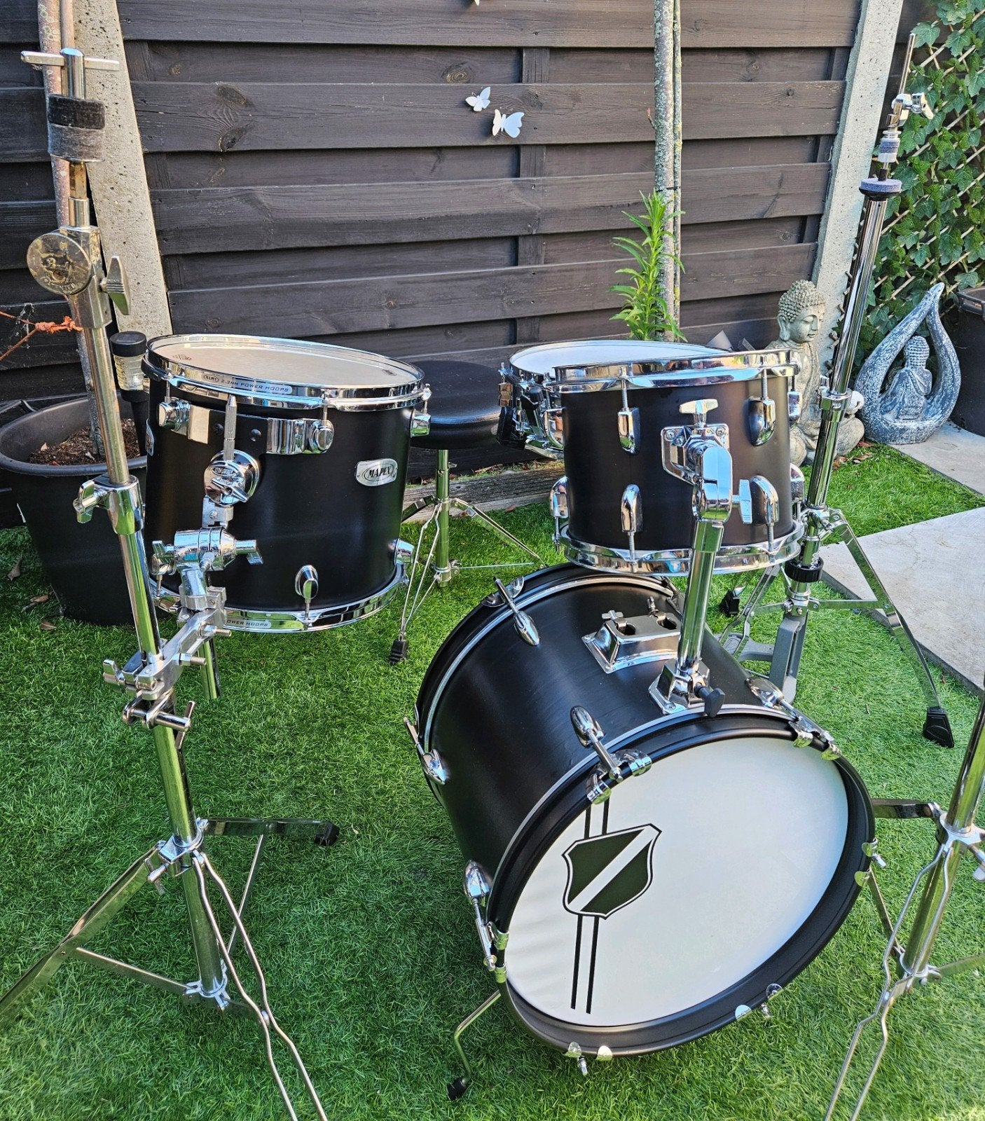 Klein Fusion Jazz Drumstel Mat Zwart met Ludwig Hardware, Ophalen, Zo goed als nieuw, Overige merken