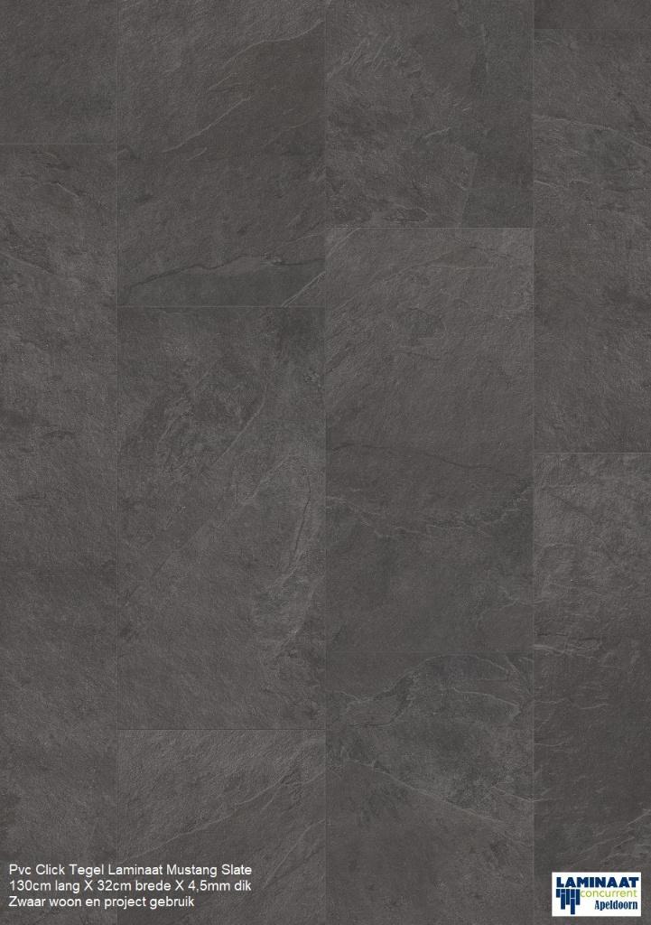 Pvc click Tegel Mustang Slate Zwart 4,5mm Top kwaliteit, 75 m² of meer, Pvc click tegel model, Nieuw, Grijs
