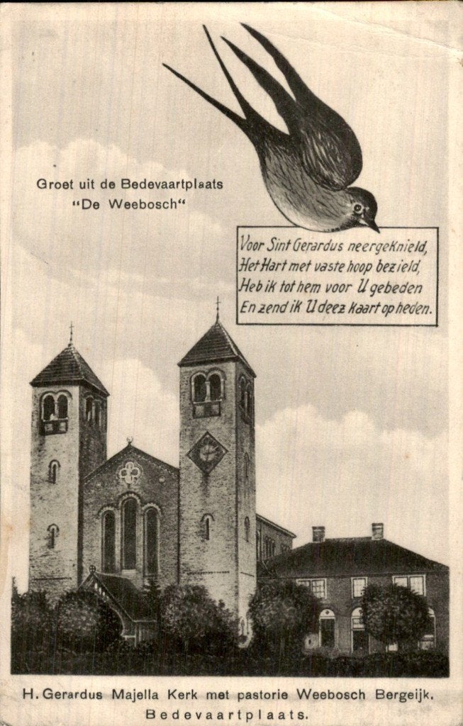 Bergeijk - H. Gerardus Majella Kerk - Weebosch, Verzamelen, Ansichtkaarten | Nederland, Ophalen of Verzenden, 1920 tot 1940, Gelopen