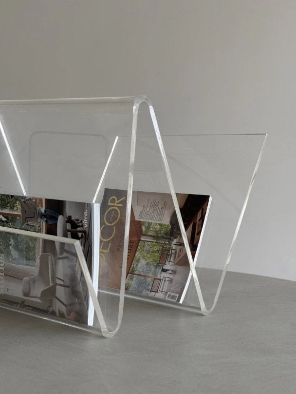 Tijdschriftenhouder van transparant plexiglas, 70s, Ophalen of Verzenden, Zo goed als nieuw