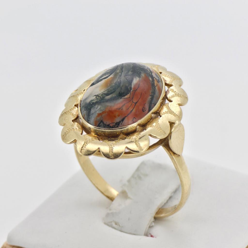 Gouden Ring 14k (585) met Mos Agaat, 5,78g, Maat 20, Sieraden, Tassen en Uiterlijk, Ringen, 19 tot 20, Ophalen of Verzenden, Zo goed als nieuw