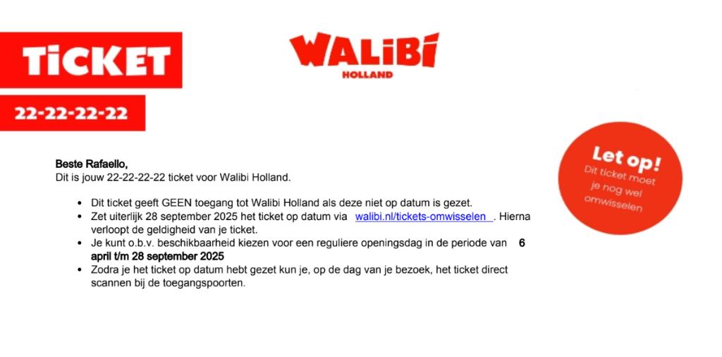 4x Walibi Holland Ticket (Flexibele Tickets), Drie personen of meer, Ticket of Toegangskaart