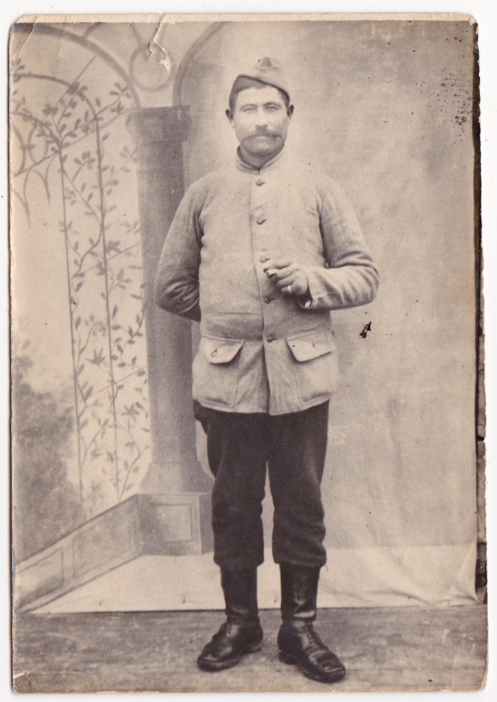 Originele WOI Fotokaart Franse Soldaat met Schuitje, Verzenden, Landmacht, Overige gebieden, Foto of Poster