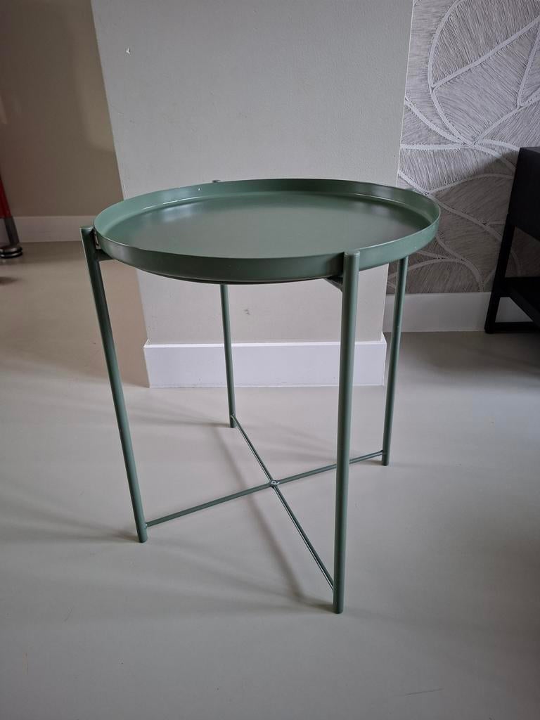 Ikea Gladom bijzettafel groen, Minder dan 55 cm, Gebruikt, Metaal of Aluminium, Rond